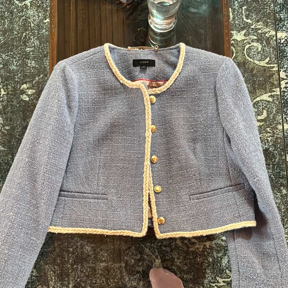 J. Crew Women's Gray Jacket with Gold Trim